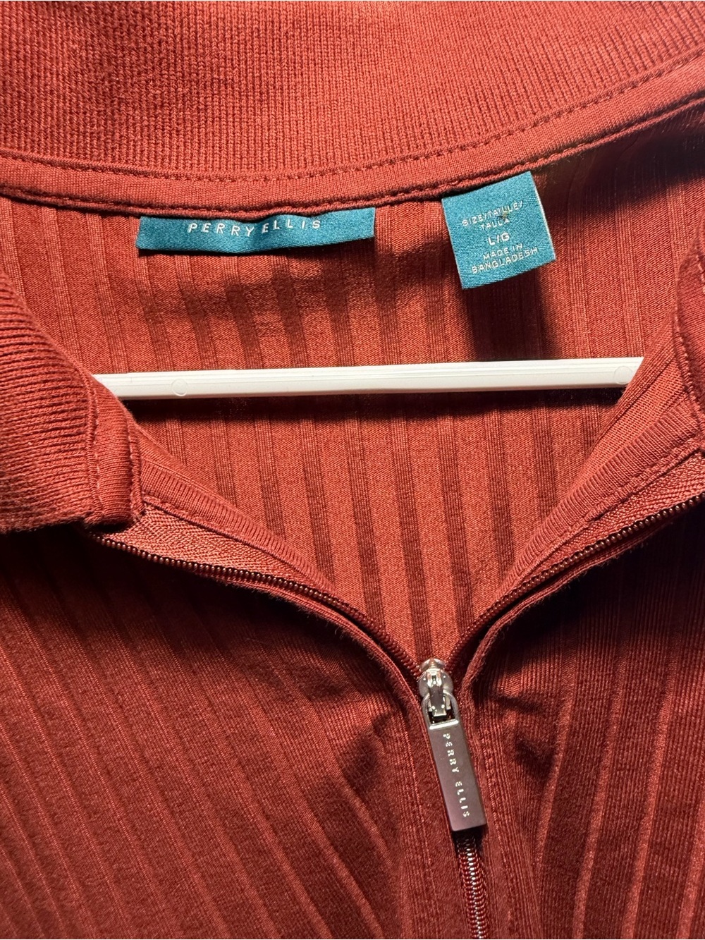 Half-Zip Ribbed Jacket - Rust Orange Perry Ellis - Picture 2 of 3